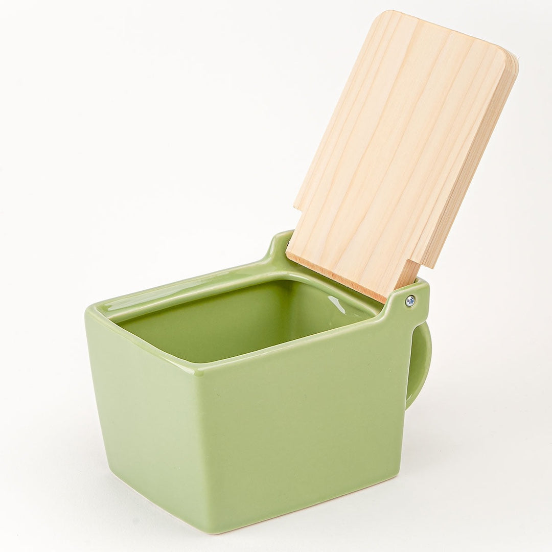 Ceramic Salt Box With Wooden Lid Zero Japan