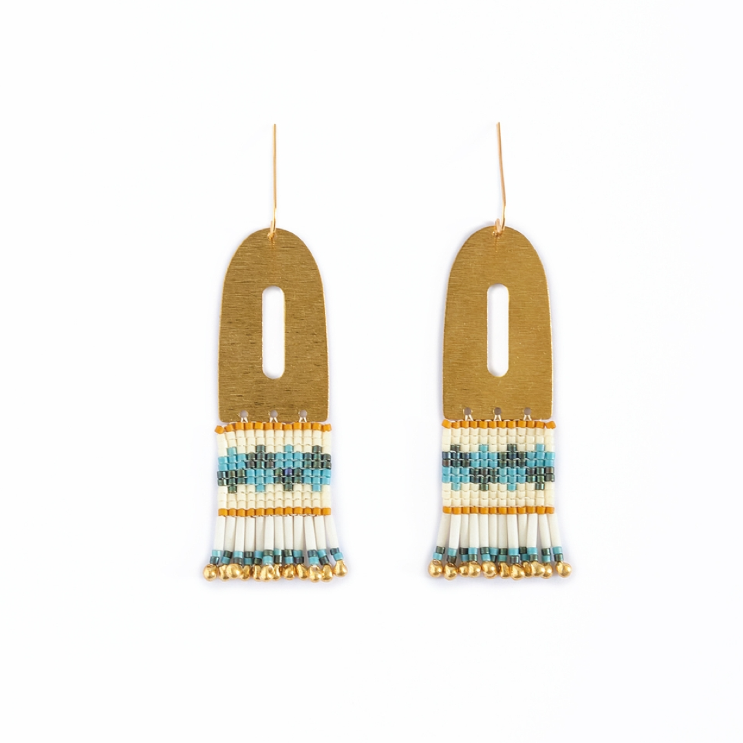 Beaded Handwoven Color Block Brass Earrings Mayana Designs Co