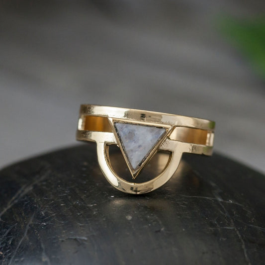Brass Moonstone Trikona Ring Baizaar