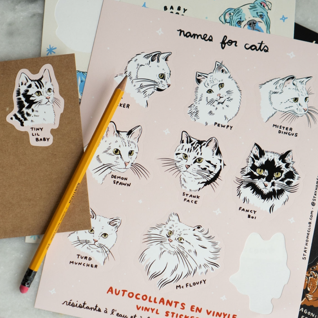 Names For Cats Sticker Sheet Stay Home Club