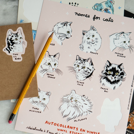Names For Cats Sticker Sheet Stay Home Club