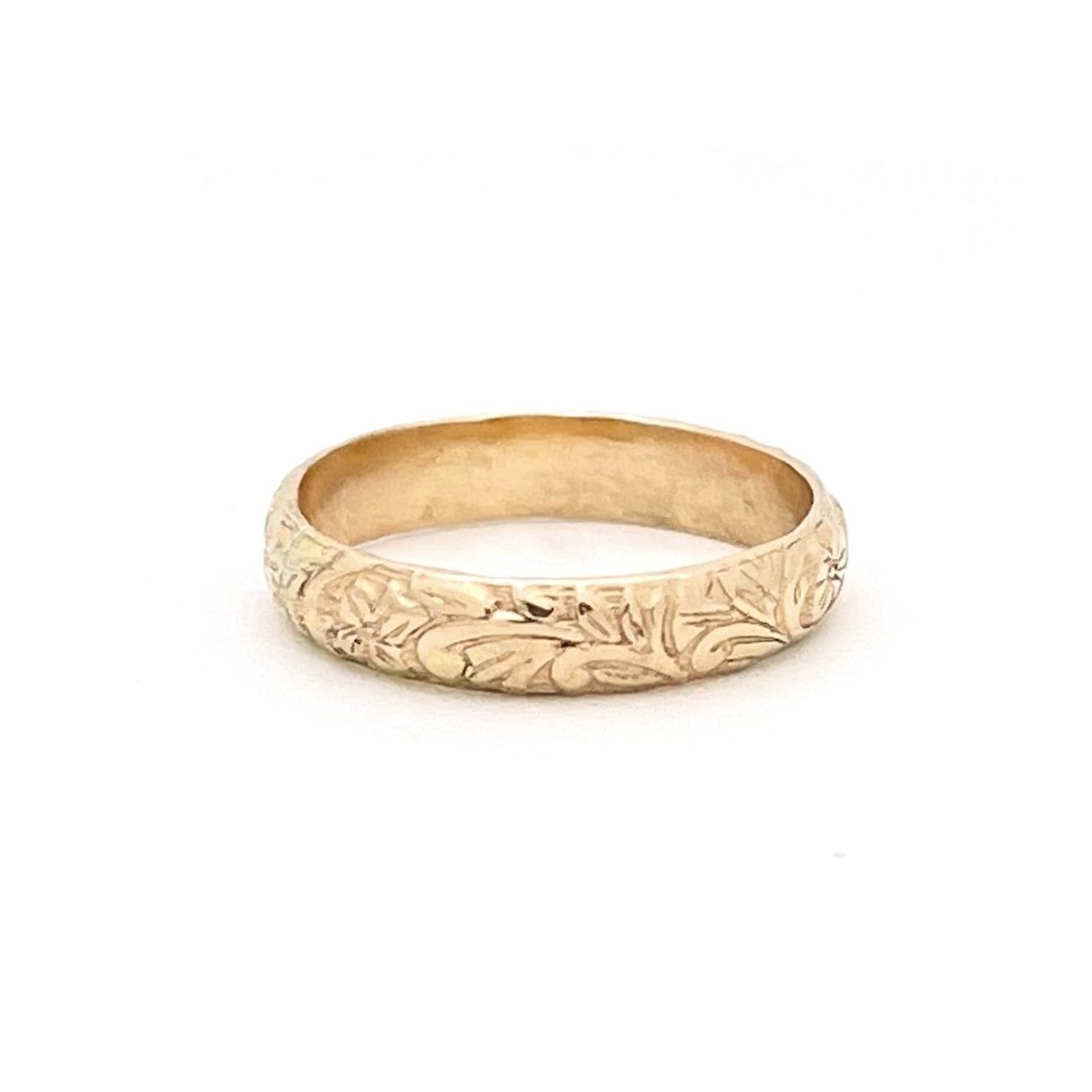 Gold Floral Band Stacking Ring Barberry & Lace