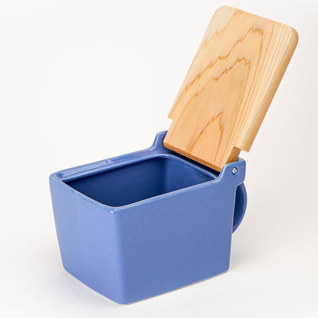 Ceramic Salt Box With Wooden Lid Zero Japan