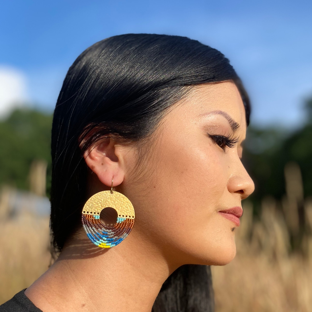 Beaded Handwoven Organic Circular Fringe Earrings