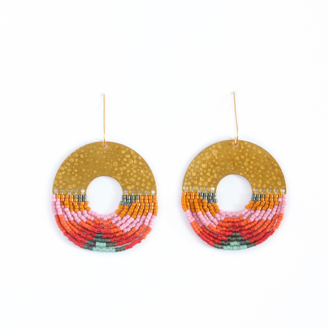 Beaded Handwoven Organic Circular Fringe Earrings Mayana Designs Co