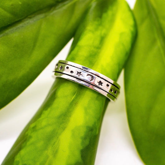 Sterling Silver Star & Moon Spinner Ring Baizaar