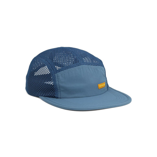 Blue cap with mesh back on a white background
