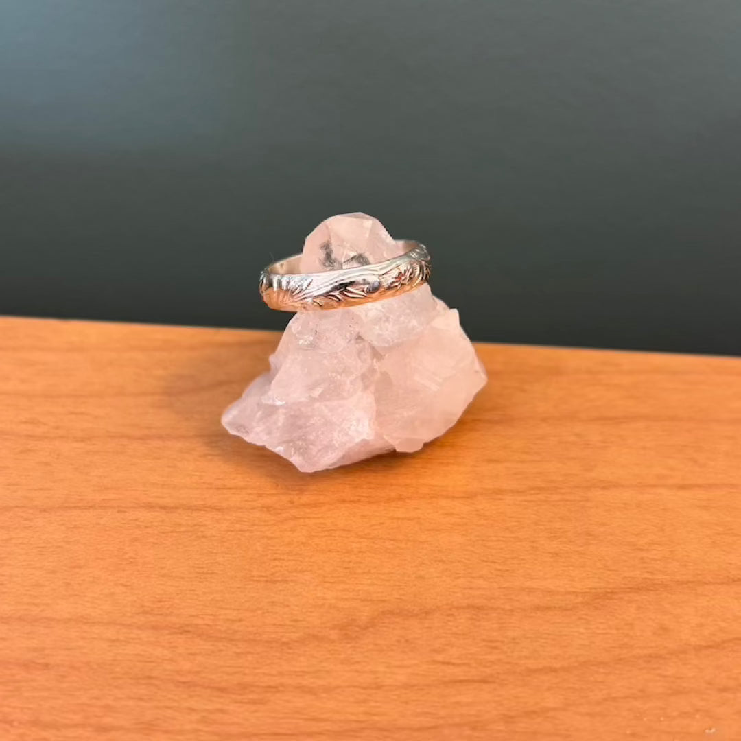 Silver Floral Band Stacking Ring Barberry & Lace