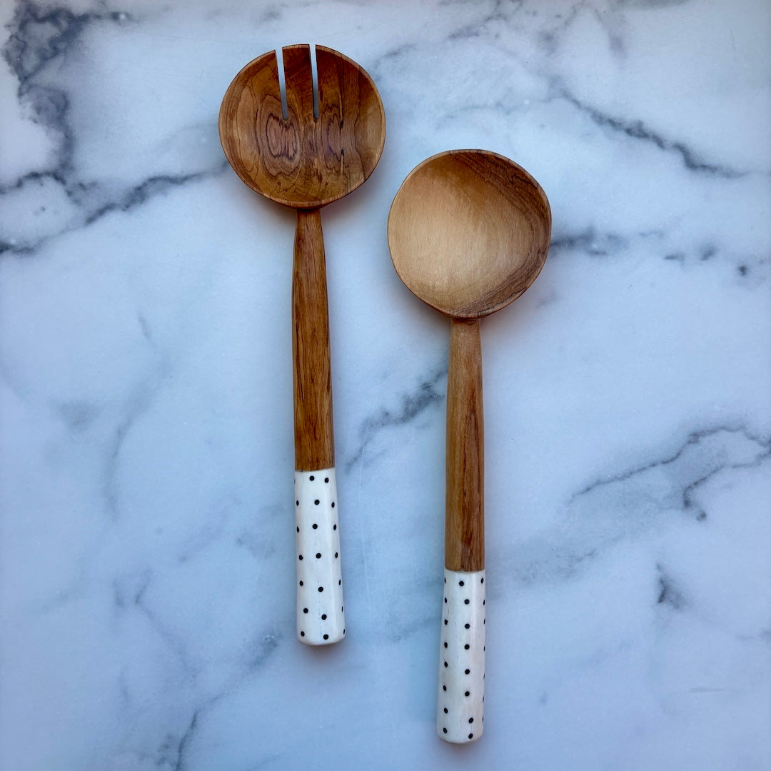 Kenyan Polka Dot Wood Salad Servers
