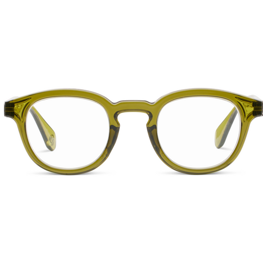Green eyeglasses on a white background