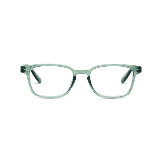 Light green eyeglasses on a white background