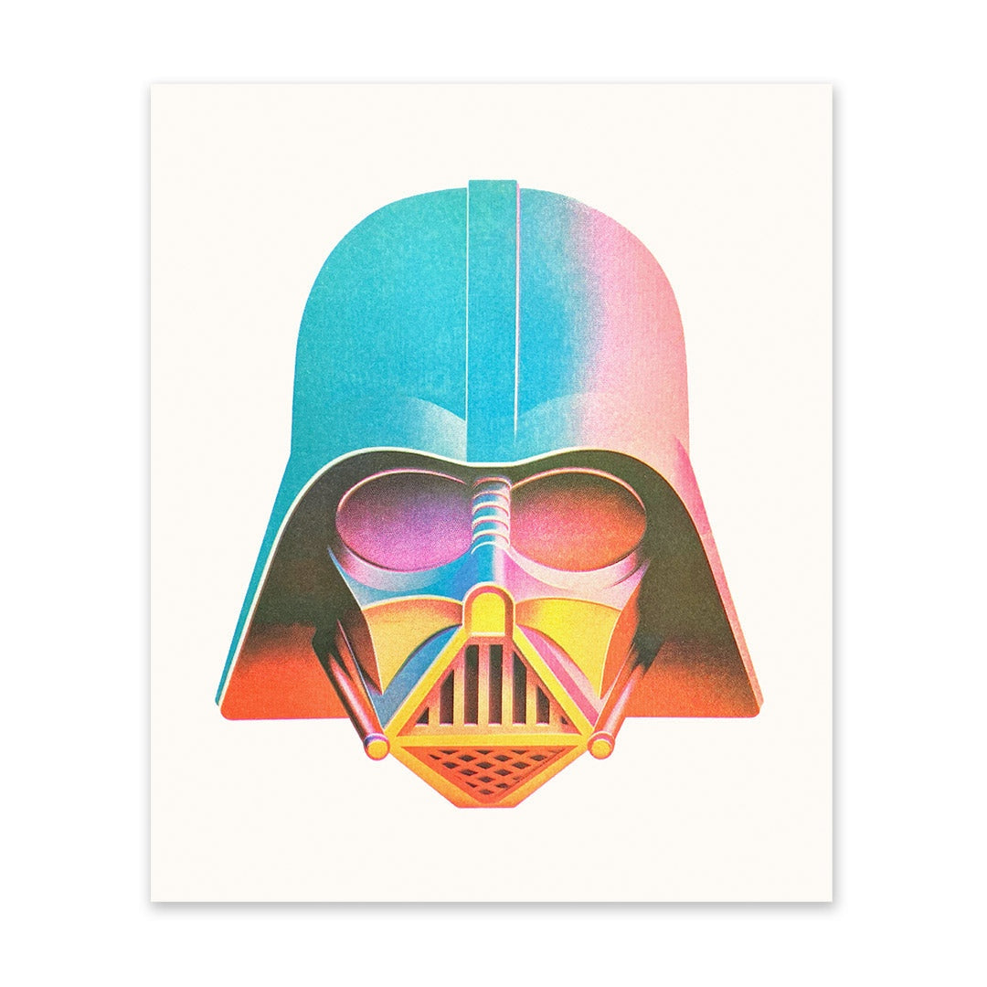 Colorful Darth Vader helmet design on a white background