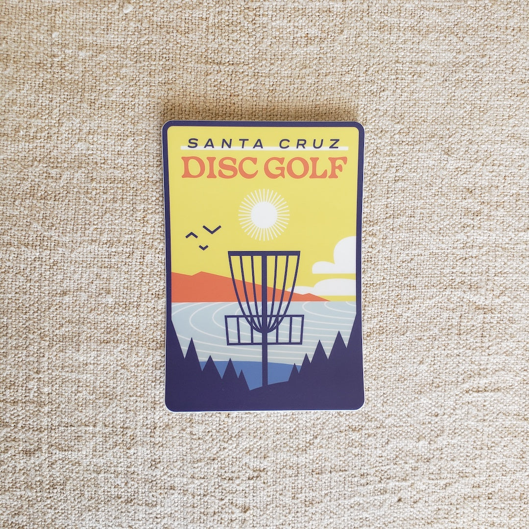 Santa Cruz Disc Golf sticker on a textured beige background