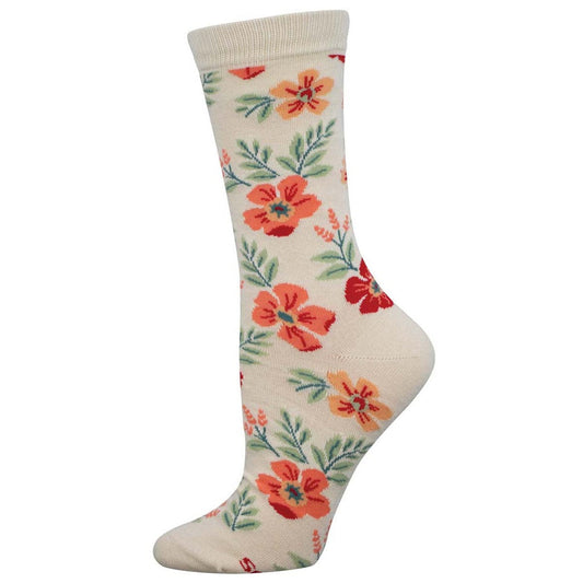White socks with a floral pattern on a white background