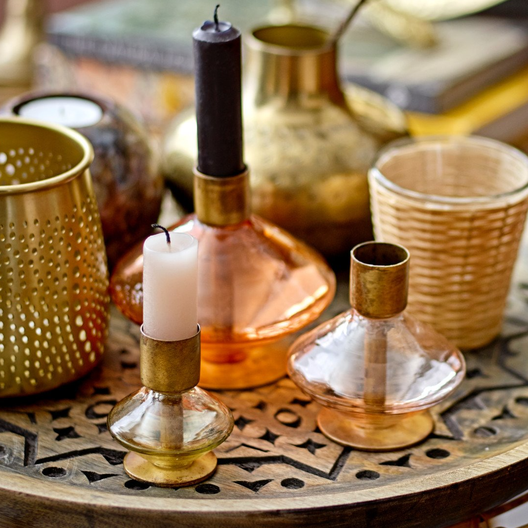 Glass and Metal Taper Holders Bloomingville