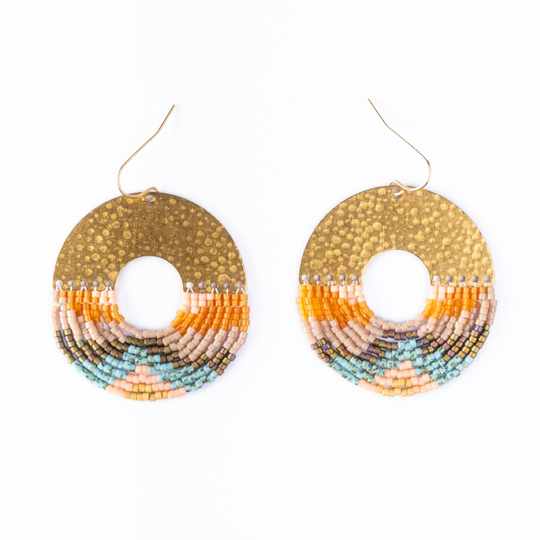 Beaded Handwoven Organic Circular Fringe Earrings