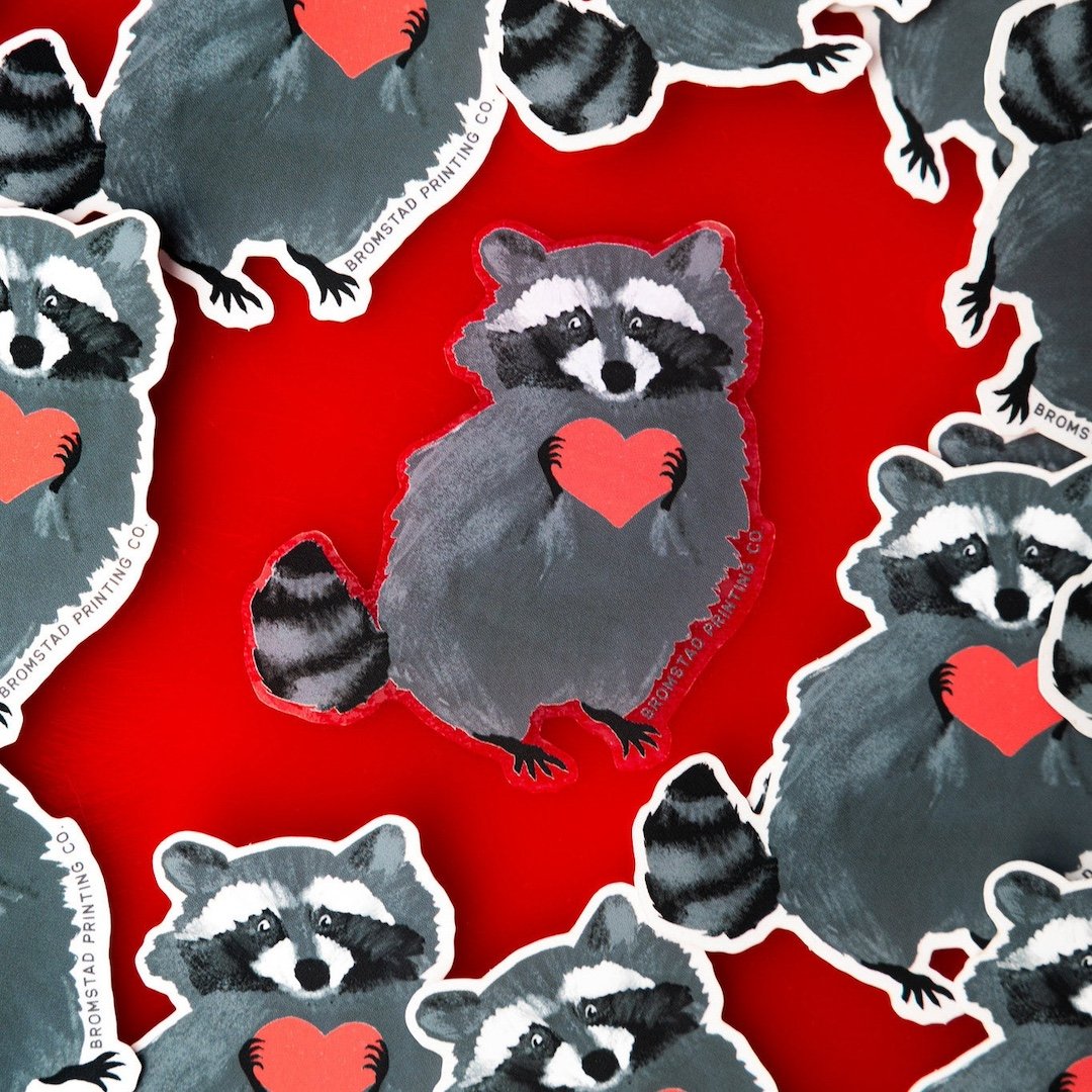 Raccoon Love Sticker Bromstad Printing Co