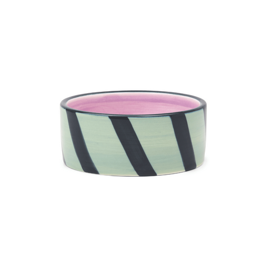 Dark blue and light green striped wine coaster on a white background