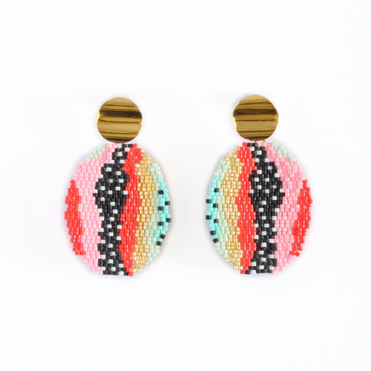 Beaded Handwoven Organic Oval Drop Earrings Mayana Designs Co