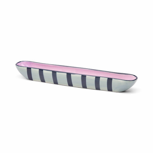Light and dark blue striped olive boat on a white background