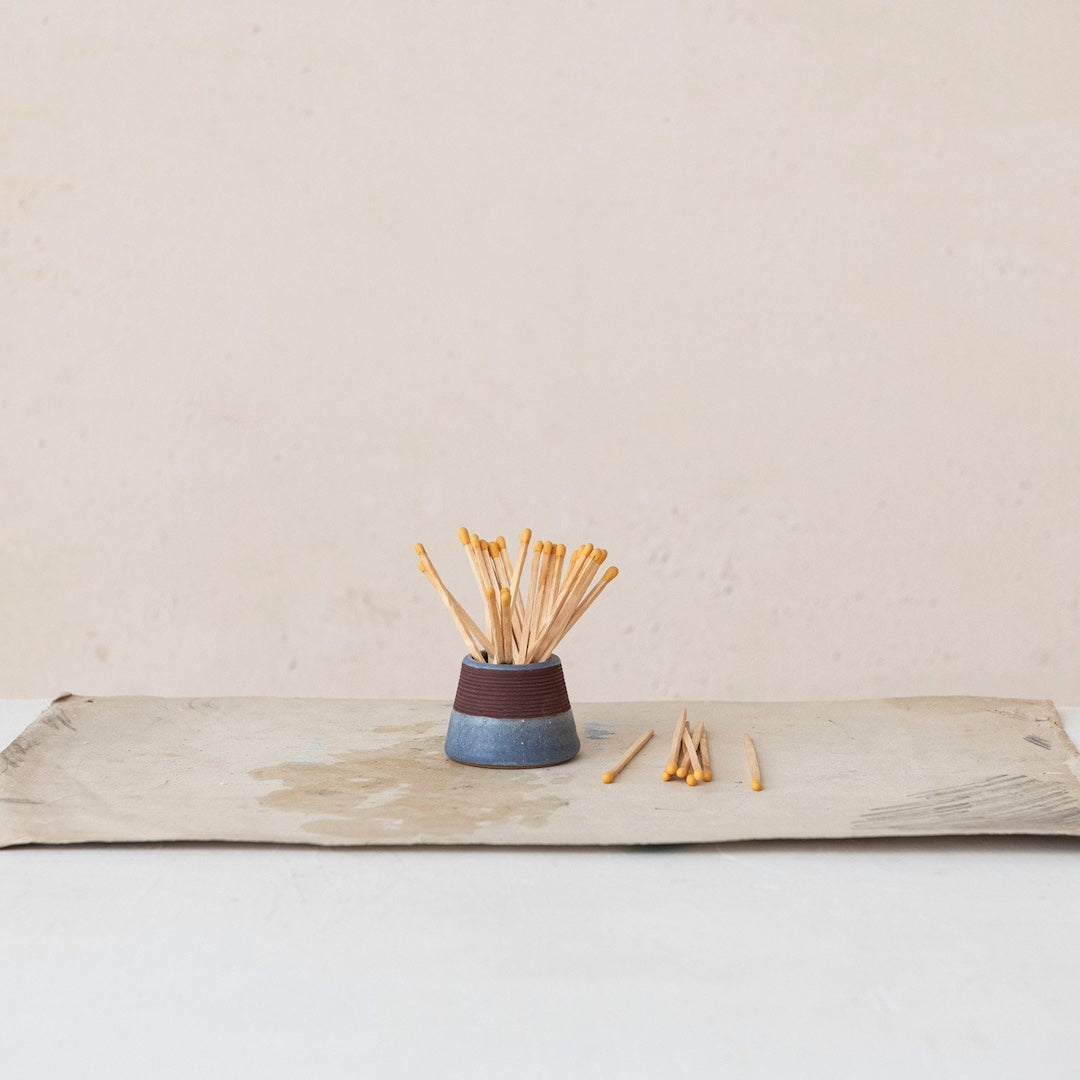 Stoneware Match Holder w/ Striker Creative Co-Op