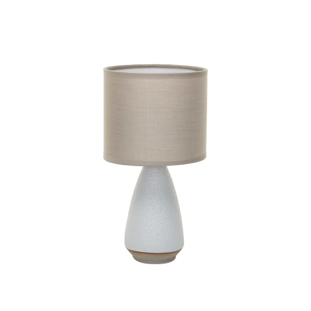 Coarse Stoneware Table Lamp w/ Linen Shade Creative Co-Op