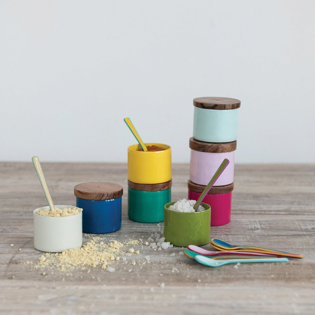 Metal Mini Pinch Pot with Acacia Wood Lid Creative Co-Op