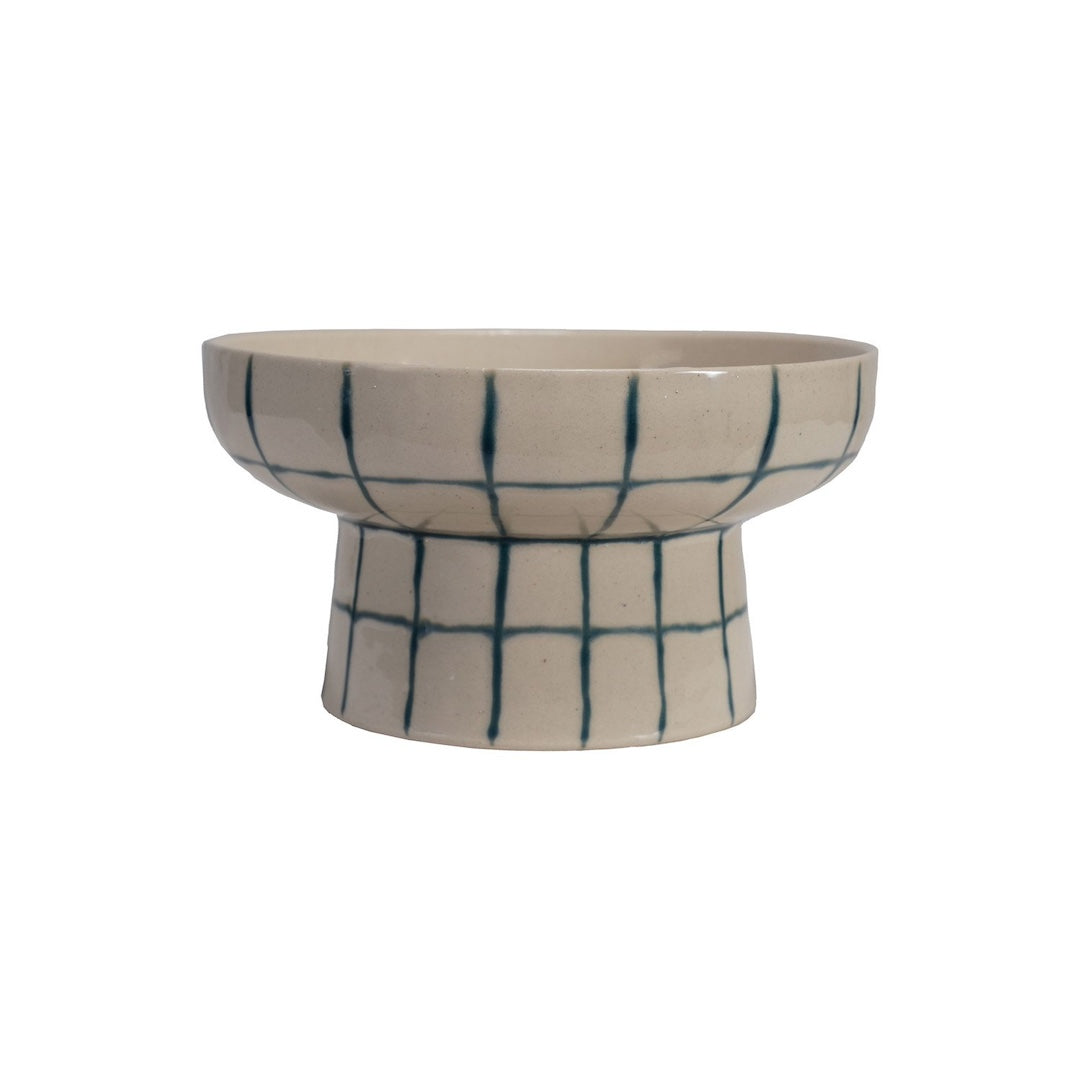 Grid Pattern Stoneware Pedestal Creative Co-Op
