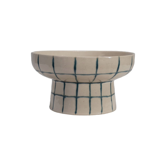 Grid Pattern Stoneware Pedestal Creative Co-Op
