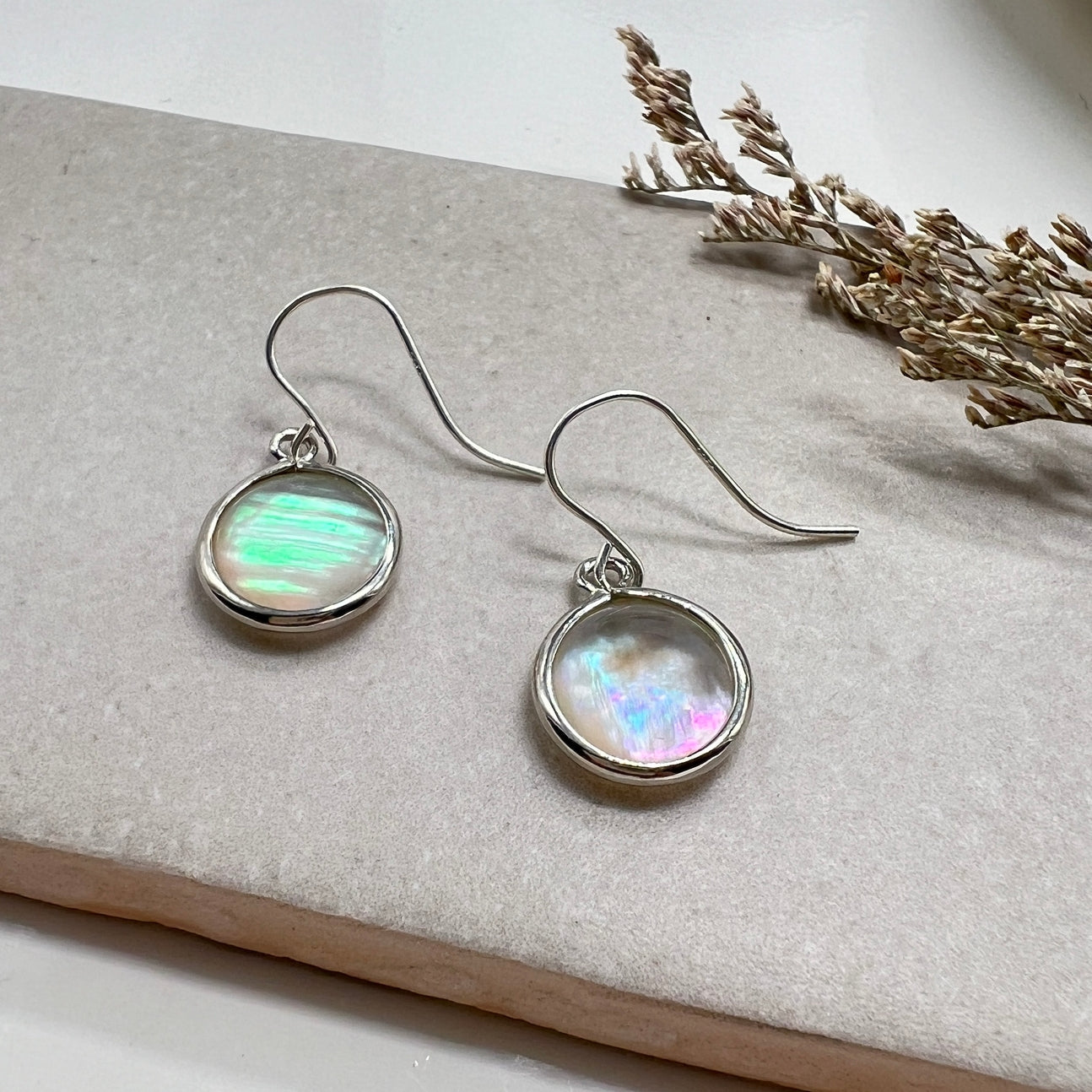 Small Round Mother of Pearl Earrings Sela+Sage