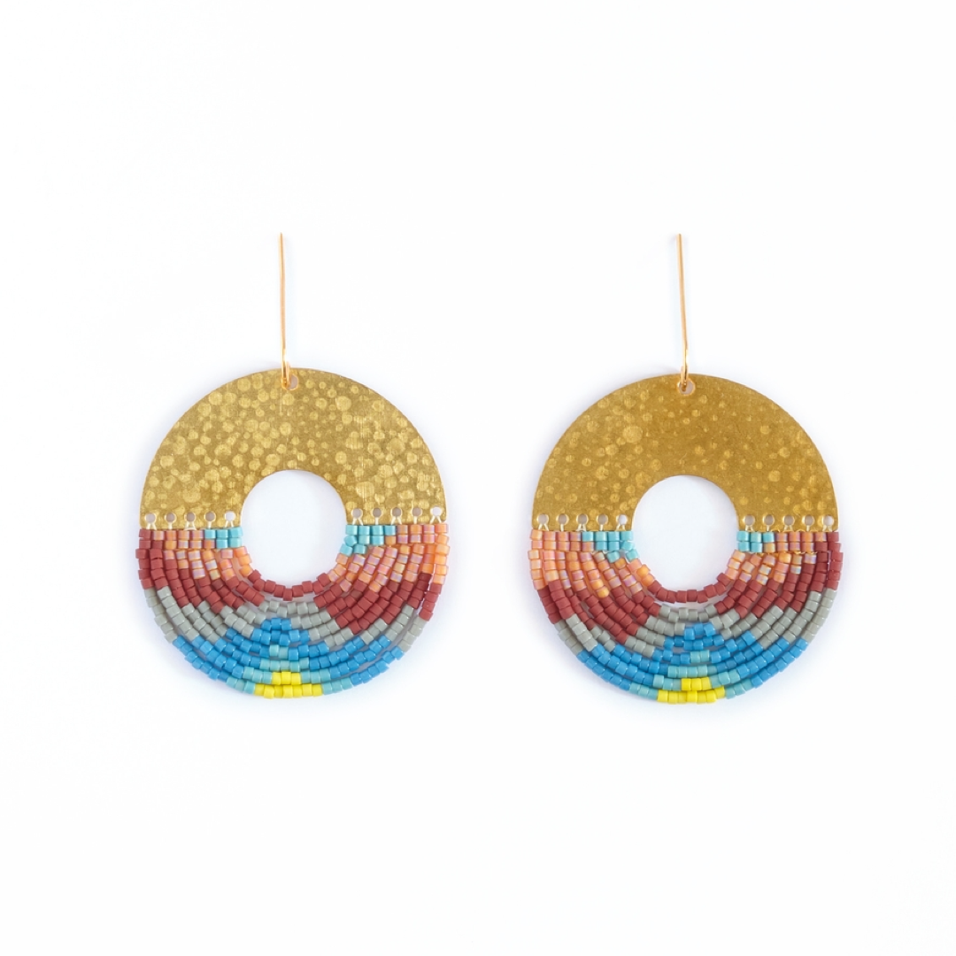 Beaded Handwoven Organic Circular Fringe Earrings