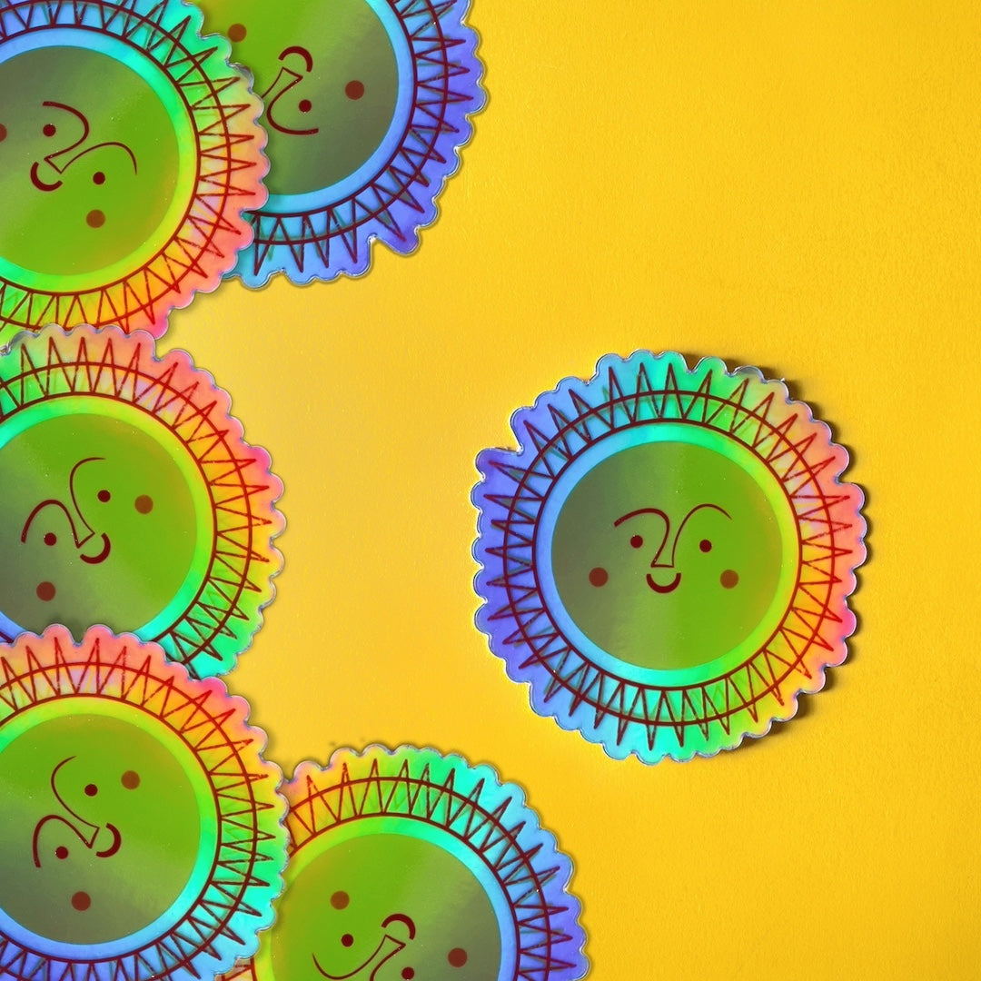 Retro Sun Holographic Sticker Pier Six Press