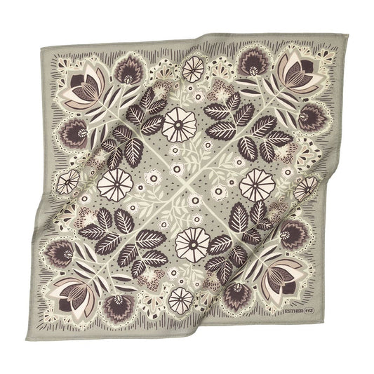gray bandana with a floral pattern on a white background