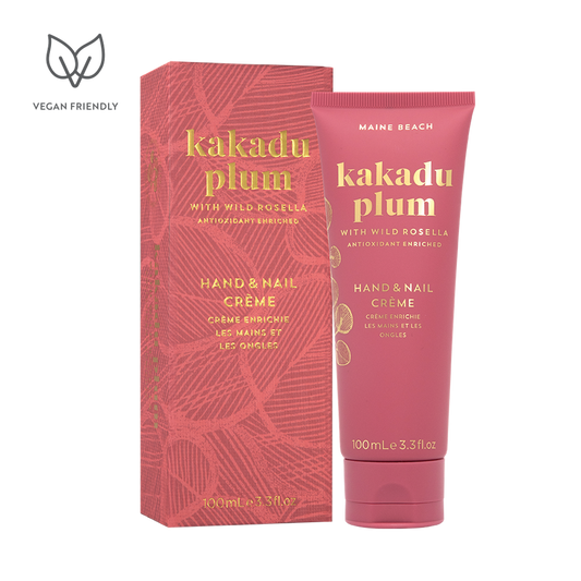 Kakadu Plum hand and nail crème with packaging on a white background