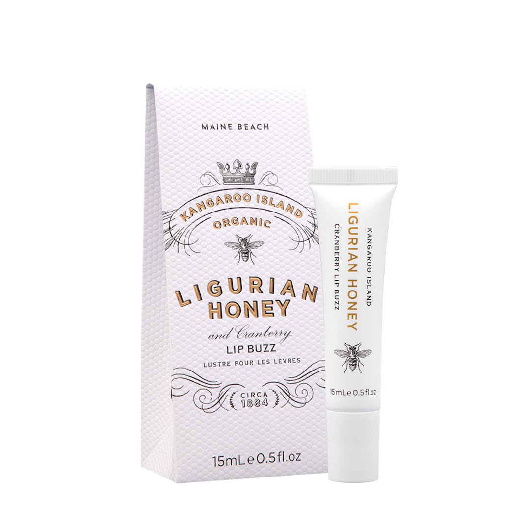 Ligurian Honey lip balm packaging on a white background