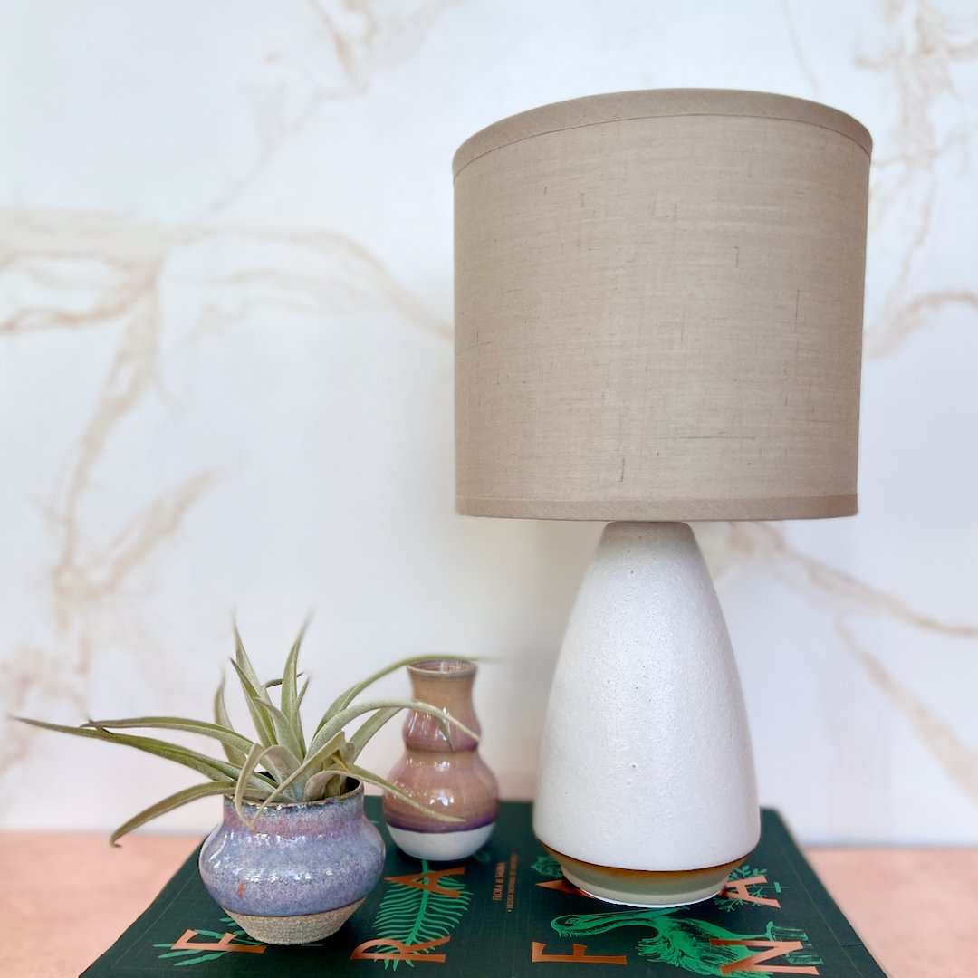 Coarse Stoneware Table Lamp w/ Linen Shade Creative Co-Op