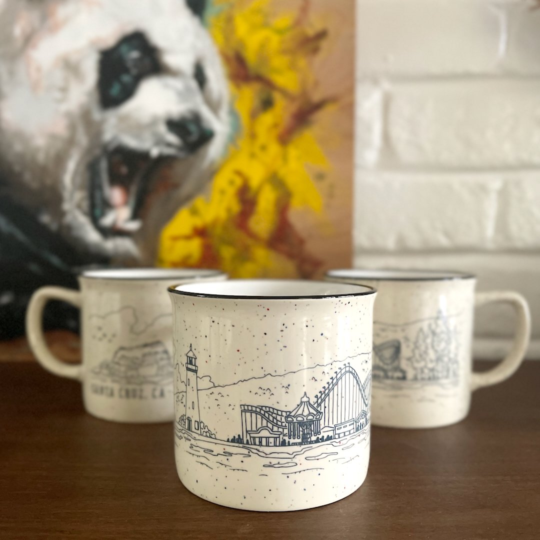Speckled Santa Cruz Landmarks Mug Mountain Sea Living