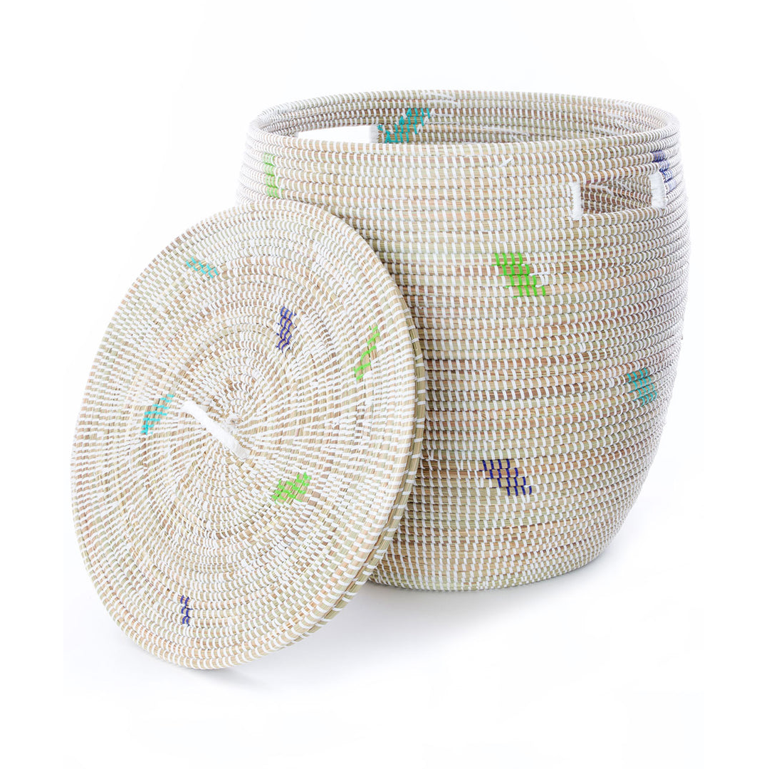 Blue & Green Basket with Lid Swahili Imports