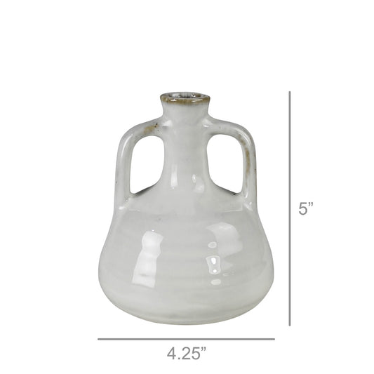 White ceramic vase with handles on a white background