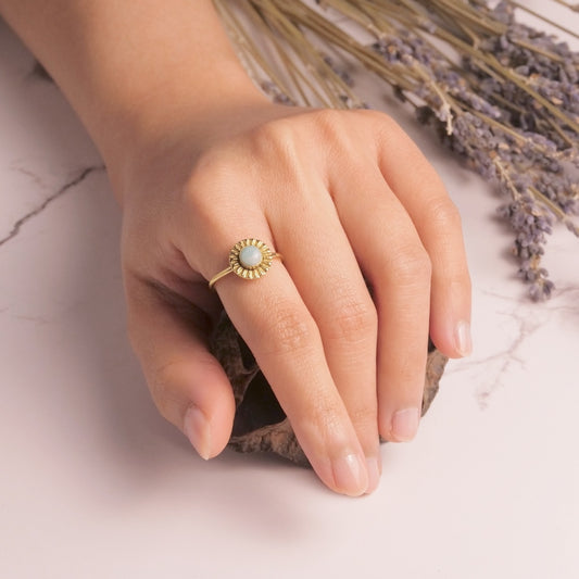 Brass Amazonite Flower Ring