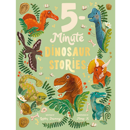 bookcover with dinosaurs and text 5 minute dinosaur stories
