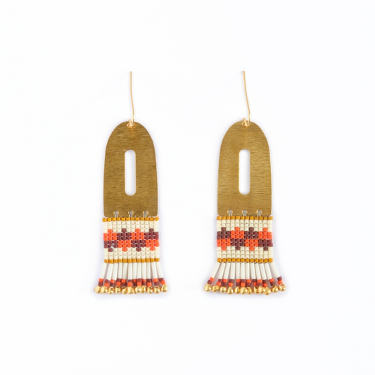 Beaded Handwoven Color Block Brass Earrings