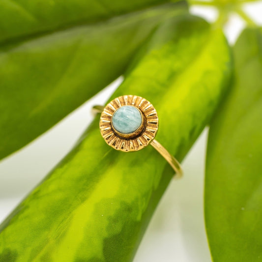 Brass Amazonite Flower Ring