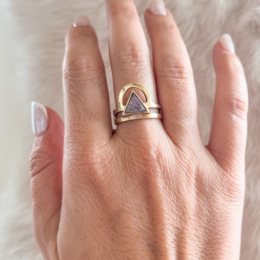 Brass Moonstone Trikona Ring