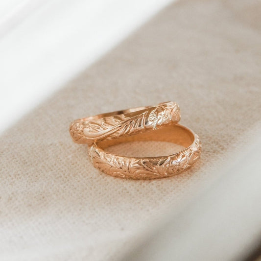 Gold Floral Band Stacking Ring