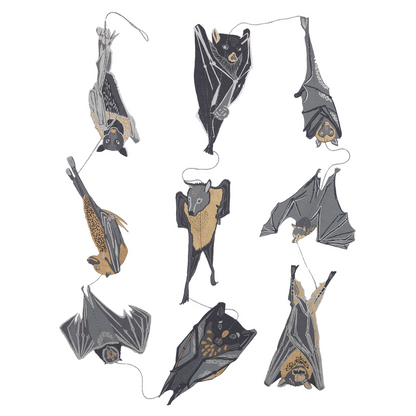 garland with bat-shaped cut outs on a white background
