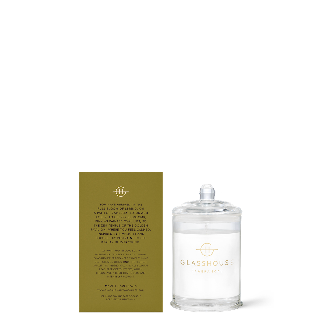 Glasshouse candle with packaging on a white background