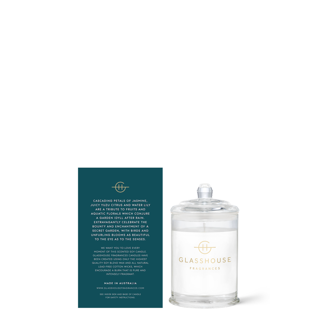Glasshouse candle with packaging on a white background