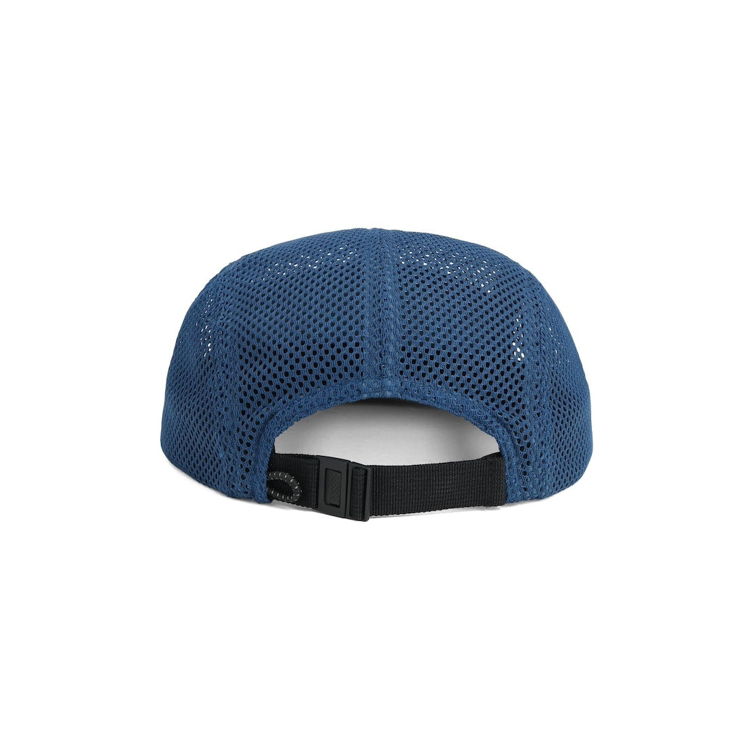 Blue cap with mesh back on a white background
