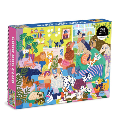 Puzzle box with colorful illustration of dogs in a room, labeled 'Good Dog Club'.
